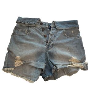 Fold-over waist, button up denim shorts (Hollister, 3)